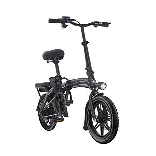 Bici elettriches : Luyuan Pieghevole Bicicletta elettrica 14 Pollici Intelligente LED Battery Car Car Batteria al Litio 48V5AH Bicicletta, Durata 20 km (Color : Black, Size : 125 * 57 * 100CM)