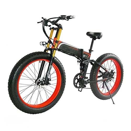 Bici elettriches : LWL Bici elettrica pieghevole per adulti 1000W Mountain Bicicletta elettrica 48V 13Ah 26 pollici Fat Ebike pieghevole 21 velocità del motociclo (colore: rosso)