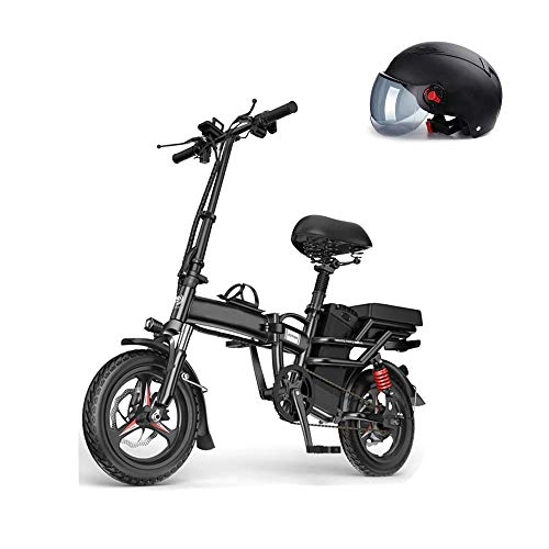 Bici elettriches : LZMXMYS Bici elettrica, 14 '' Pieghevole Bici elettrica Ebike, 250W Motore Elettrico da Bicicletta con 48V 10AH Rimovibile agli ioni di Litio, Freni a Disco Doppio, Manico Pieghevole (Color : Black)