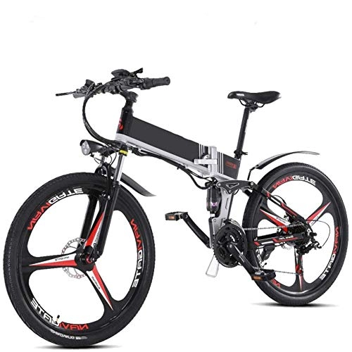 Bici elettriches : LZMXMYS Bici elettrica, bici pieghevole elettrica 26 '' di montagna adulti E Bike Spiaggia Neve bici della rotella di bicicletta 2.0 pneumatici con 300w motore e 48V / 12.5ah batteria al litio 21-Sp