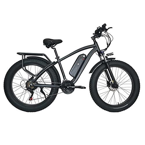 Bici elettriches : M26 Potente Mountain Bike elettrica 26 pollici Fat Tire Bici neve Bici spiaggia 48V Batteria rimovibile Lunga durata (Black 15Ah)