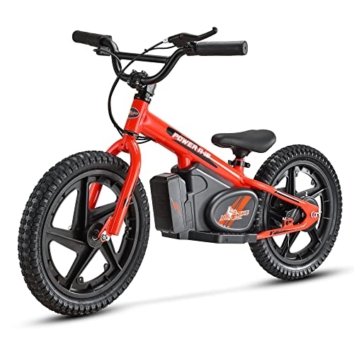 Bici elettriches : Mio Teck - Electric Balance Bike Rossa | Bici Elettrica Rossa per Bambini, 16 Pollici, 5-8 anni, 2 Velocità 12-24 Km / h, 24V 170W Brush Motor