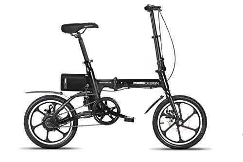 Bici elettriches : Momo Design New-York 16, Bicicletta Elettrica Pieghevole, 16'', Velocità 25km / h, Autonomia 35km, Unisex – Adulto, Nero