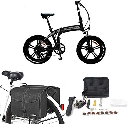 Bici elettriches : Momo MD-E20FF3-S, Bicicletta Elettrica Pieghevole Tokyo Unisex Adulto, Grigio Canna di Fucile, Unica + Borse da Trasporto + Kit Riparazione + Supporto Universale per Smartphone