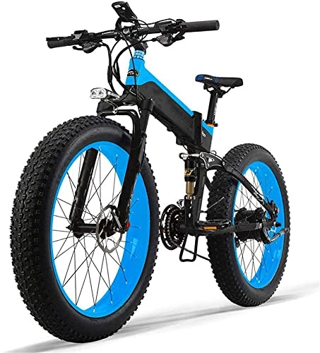 Bici elettriches : Mountain Bike elettrica 1000W 26 Pollici Fat Tire e-Bike 27 velocità Beach Mens Sport Bike per Adulti 48V 13AH Batteria al Litio Bicicletta elettrica Pieghevole (Colore: Blu)