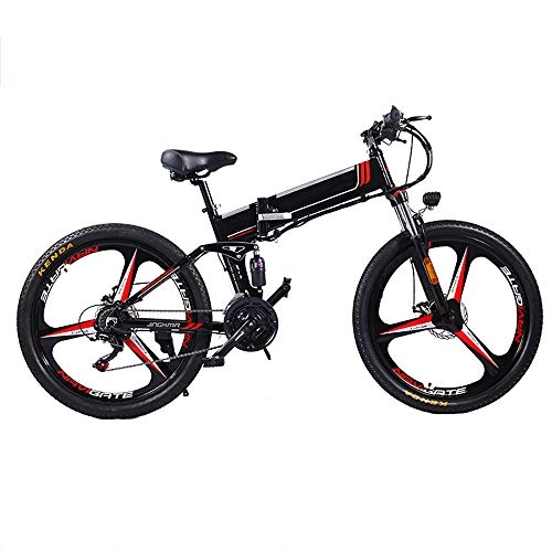 Bici elettriches : Mountain Bike Elettrica, Bici Elettrica 350W Motore Bici Montagna Ebike 21 velocità 26 Pollici Full Suspension 48V 10 / 12.8AH Pedali Assist con Sedile Posteriore, Nero, 10AH