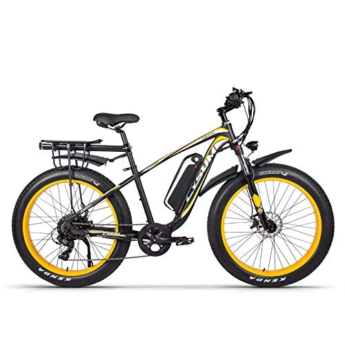 Bici elettriches : Mountain bike elettrica cysum 48V * 17AH batteria al litio bicicletta elettrica, lega di alluminio ad alta resistenza 26 pollici 4.0 fat tire snow bike (nero-giallo plus)