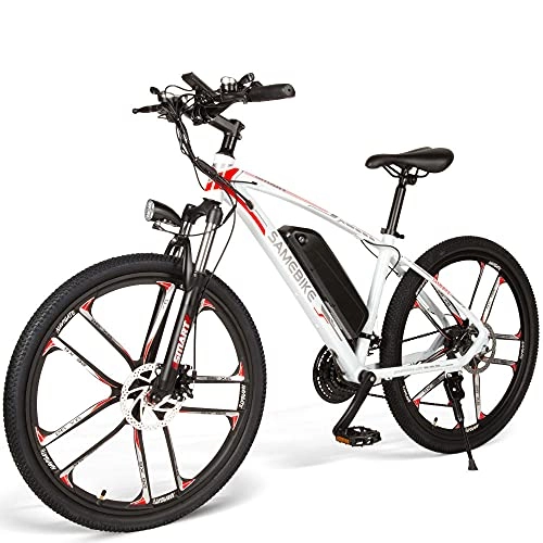 Bici elettriches : Mountain Bike elettrica per Adulti, 26 Pollici Batteria Rimovibile 48V / 8AH Motore 350 W, Bici elettrica 21 velocità, Fino a 30 km / h [PL Warehouse], White