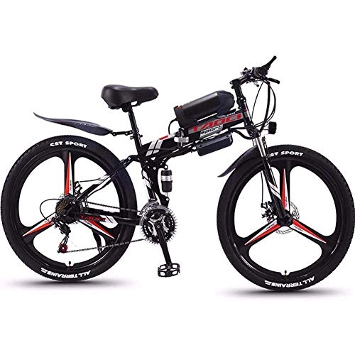 Bici elettriches : Mountain Bike Elettrico 26 '' HSTD - Bicicletta Pieghevole Portatile Tre modalità di Lavoro Batteria al Litio Ricaricabile 36V 10Ah Cambio Shimano 21 velocità Bici da Viaggio, Black-Threecutterwheel