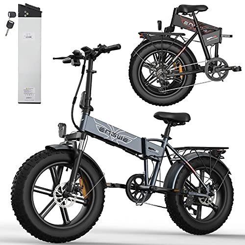 Bici elettriches : Moye Bici Elettrica 20"x 4.0 Pneumatici Grassi Bicicletta Elettrica Pieghevole 750W Biciclette Elettriche per Adulti con Batteria Rimovibile 48V 12, 8Ah, 7 velocità, C / Gray