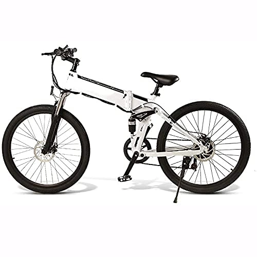Bici elettriches : Multiuso Elettrico Mountain Bike biciclette elettriche portatili adulti 26" ruota di piegatura Ebike 350W alluminio bicicletta elettrica rimovibile 48V 10Ah agli ioni di litio 21 Velocità Gears Bianco
