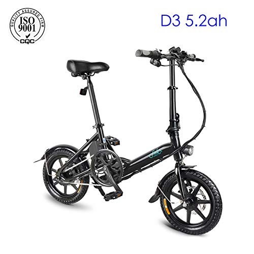Bici elettriches : Mysticall Bicicletta elettrica pieghevole per adulto, E-bike, Scooter elettrico 14 pollici con faro a LED, Bicicletta elettrica pieghevole da 7.8Ah con freno a disco, fino a 25 km / h (D3 5.2ah NERO)