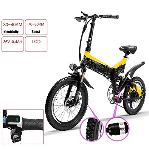 Bici elettriches : MYYDD Bici elettrica 48V 400W Mountain Ebike 7 velocit 20 Pollici Pneumatici Bici da Strada con Pneumatici Fat Bike con Display e indicatore Luminoso a LED, A, 36V40km