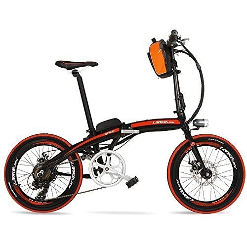 Bici elettriches : N&I Electric Bike 240W 48V 12Ah Portable 20 Inches Folding E Bike Aluminum Alloy Frame Pedal Assist Electric Bike Both Disc Brakes Red Standard