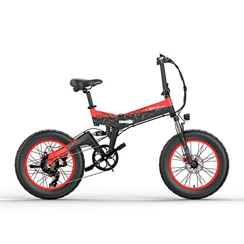 Bici elettriches : Nbrand X3000 20 Pollici Mountain Bike Elettrico Pieghevole, Bici Neve a 4, 0 Pneumatici, Batteria al Litio 48V, Bicicletta di Assistenza a Pedale a 5 Livelli (Black Red, 1000W Plus 1 Ricambio 14.5Ah)