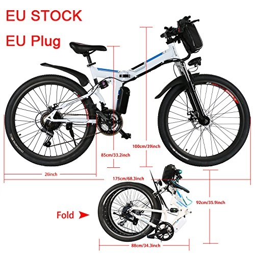 Bici elettriches : Ncient Bicicletta Elettrica PIEGHEVOLE Mountain Bike 250 W 25 km / h Shimano 21 in Alluminio Batteria 36 V Luce Anteriore con 2 Modi di Assistenza - Ruote Grandi 26 Pollici, Spina UEEU STOCK