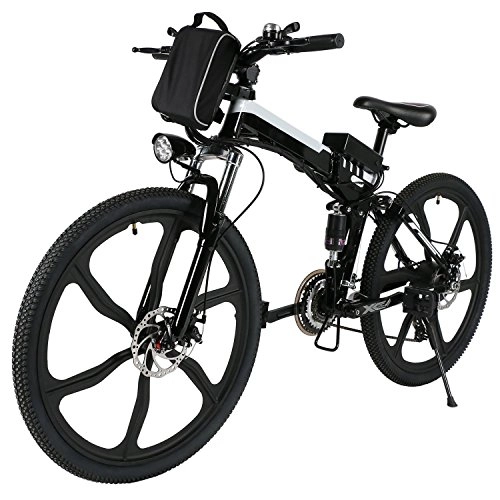 Bici elettriches : Ncient Bicicletta Elettrica PIEGHEVOLE Mountain Bike 250 W 30 km / h Shimano 21 in Alluminio Batteria 36 V Luce Anteriore con 2 Modi di Assistenza, Ruote Grandi 26 Pollici, Spina UEEU STOCK