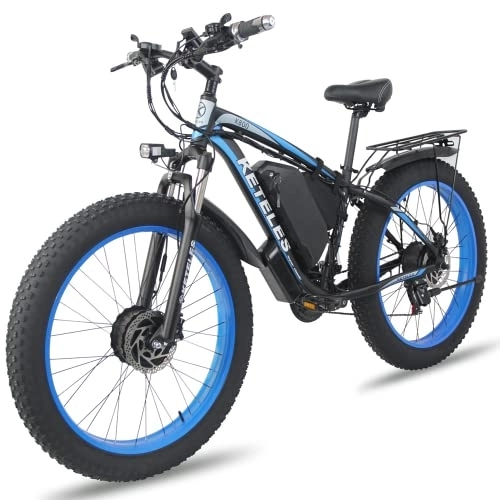 Bici elettriches : NF Bicicletta elettrica da 26 pollici, motoslitta con pneumatici larghi 4.0, mountain bike, ATV, dotata di doppio motore anteriore e posteriore, batteria Samsung 48V23Ah, adatta per adulti (blu)