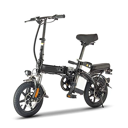 Bici elettriches : NXXML Mini Bicicletta elettrica Pieghevole da 14 Pollici, Veicoli elettrici da Viaggio per Uomo e Donna in Acciaio al Carbonio 48V 250W, Nero