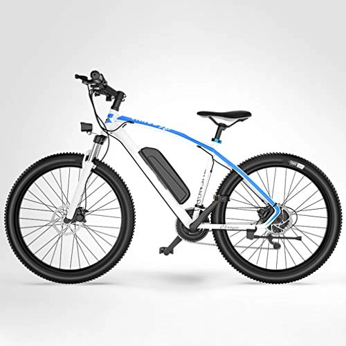 Bici elettriches : NYPB Bici Elettrica Mountain Bike 26"", Batteria agli Ioni di Litio 48V 10.4AH con Display LCD E Sella Regolabili 27 velocità, Freni a Doppio Disco Pedali Assist, Blue White, 48V 10.4AH