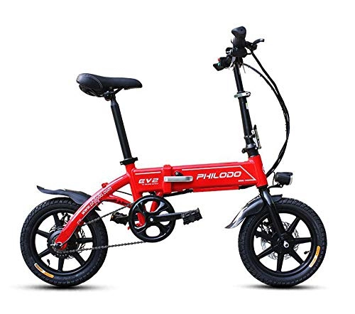 Bici elettriches : OPRG Bicicletta Elettrica Pieghevole, Ruota 14'', Motore 250 W, velocit Max 25 Km / h, Red