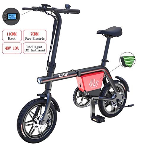 Bici elettriches : OTO Bicicletta elettrica Pieghevole a 14 Pollici - 8V 10A Freni a Doppio Disco Bicicletta- e velocit Massima 30Km / H, Mini Lady Car, Nero