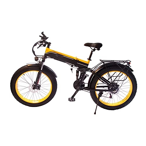 Bici elettriches : paritariny Bici elettrica 1000W 14Ah Pieghevole Bike Electric Bike Pneumatico Fat 26inch Ruota 48V Impermeabile Montagna Bicicletta da Neve per Adulti (Color : Yellow, Number of speeds : 21)