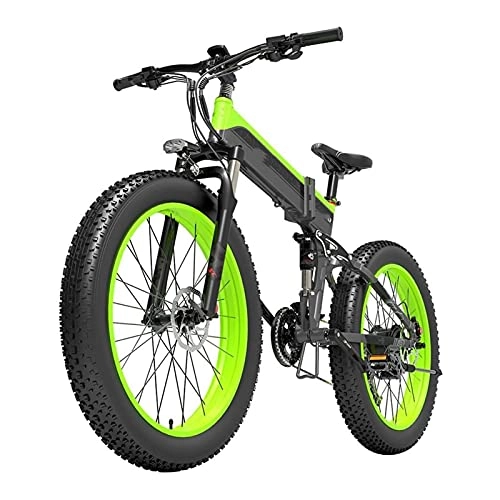 Bici elettriches : paritariny Bici elettrica Bici elettrica Pieghevole 100 0W 48 V 12.8AH 40KM / H Bicicletta elettrica per Biciclette E-Bike Mountain Mountain Bike 20 0KG. Caricare (Color : Black Green)