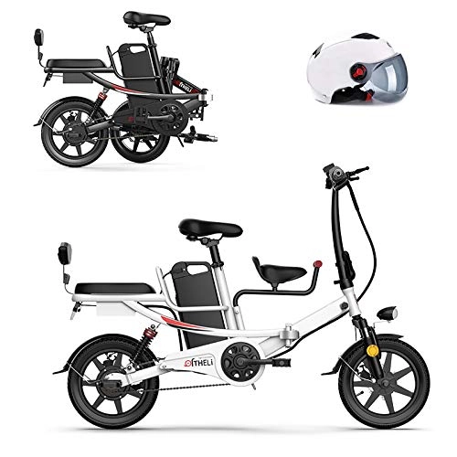 Bici elettriches : Pc-Glq 14" Pieghevole Bici Elettrica, 400W Batteria al Litio 48V, Freno A Doppio Disco Bicicletta A Rotolare sulla Neve O La Sabbia con Sedile Posteriore, Bianca, 11AH