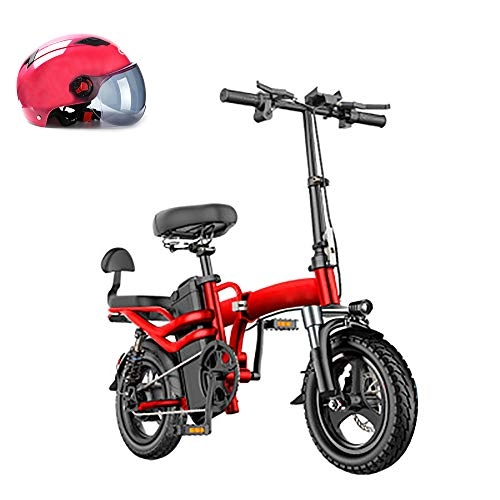 Bici elettriches : Pc-Glq Pieghevole Bici Elettrica, 14" Motore da 250W Batteria al Litio Rimovibile 48V 10AH, Freno A Doppio Disco Bicicletta A Rotolare sulla Neve O La Sabbia, Rosso