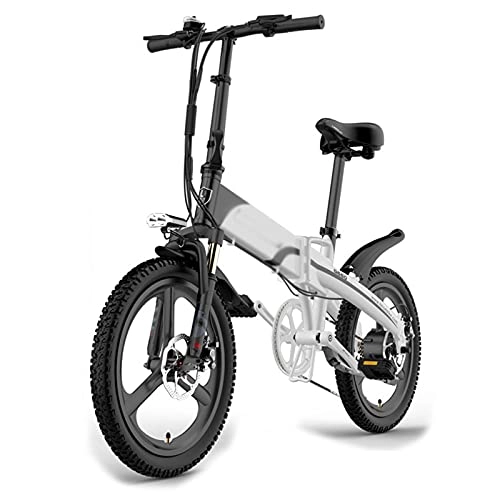 Bici elettriches : PHASFBJ Bici Elettrica Pieghevole, Mountain Bike Intelligente per Adulti 48V 10.4AH 300W Bicicletta elettrica Pieghevole a Sospensione Completa City Bike 7 velocità, Grigio, 8.7Ah300W