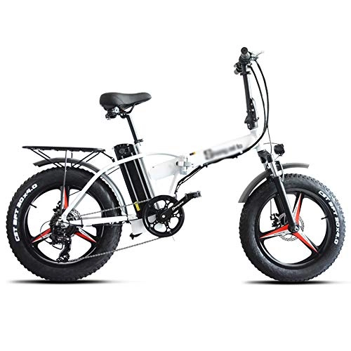 Bici elettriches : PHASFBJ Mountain Bike Elettrica, Bici Elettrica 500W Bici Montagna Ebike 7 velocità 48V15AH Pedali Assist con Sedile Posteriore Bicicletta Elettrica Pieghevole, Bianca