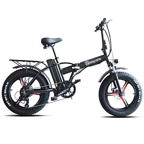 Bici elettriches : PHASFBJ Mountain Bike Elettrica, Bici Elettrica 500W Bici Montagna Ebike 7 velocità 48V15AH Pedali Assist con Sedile Posteriore Bicicletta Elettrica Pieghevole, Nero