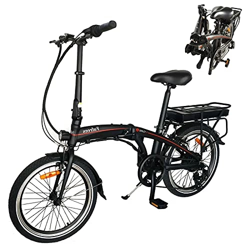 Bici elettriches : Pieghevole Bicicletta elettrica Nero per Adulti, Biciclette elettriche da Montagna per Adulti Donna 7 velocit Fino a 25km / h 45-55 km 250W Bici Elettriche Batteria 36V 10Ah