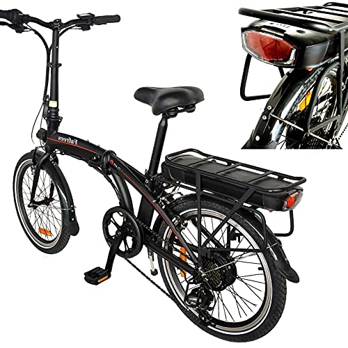 Bici elettriches : Pieghevole Bicicletta elettrica Nero per Adulti, In Lega di alluminio Ebikes Biciclette all Terrain Donna 7 velocit Fino a 25km / h 45-55 km Portatile Potenza 250 W 36V 10 Ah
