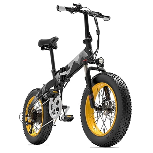 Bici elettriches : Pieghevole Biciclette elettriche for Adulti 100 0W 48V. Biciclette elettriche da Uomo e da Cross-Country da Uomo e da Donna 20 * 4, 0 Pollici (Colore : 14.5A Gray Yellow)