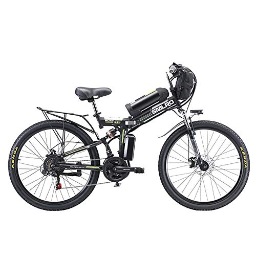 Bici elettriches : Pieghevole Elettrico Montagna Bicicletta, 26 '' Sci di Fondo Bicicletta, con Rimovibile 48V Litio Batteria, 21 velocità Shifter, per Pendolari Urbani, Viaggi All'aperto, Nero