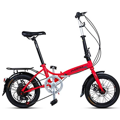 Bici elettriches : Portatile City Bike 16 Pollici 6 velocità Bicicletta Mountain Bike Piega Telaio in Acciaio ad Alto Contenuto di Carbonio per Unisex Adulti, Red