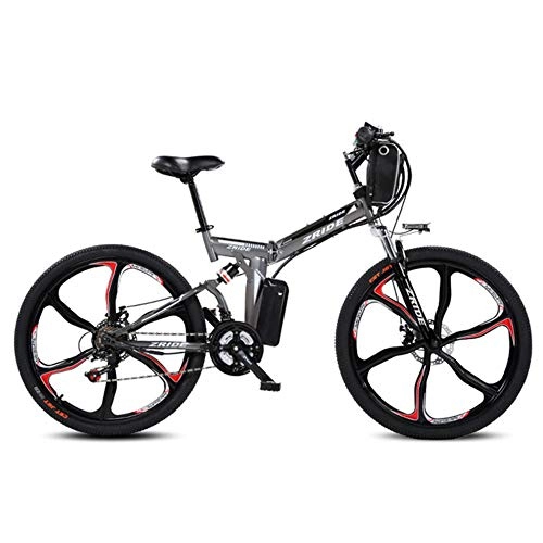 Bici elettriches : POTHUNTER ZXD007 48V * 240W Bicicletta Pieghevole da 26 Pollici Bicicletta da Montagna Elettrica 5 PAS Ciclismo Batteria Interna Li-on con Bike Computer Bicicletta A Pedalata Assistita, Gray-26Inches