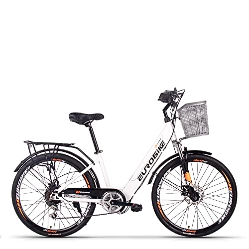 Bici elettriches : R1 City E-Bike 26 pollici bici elettrica, batteria 36V 8Ah, bici elettrica Pedelec 160-190 cm donna e uomo (bianco)