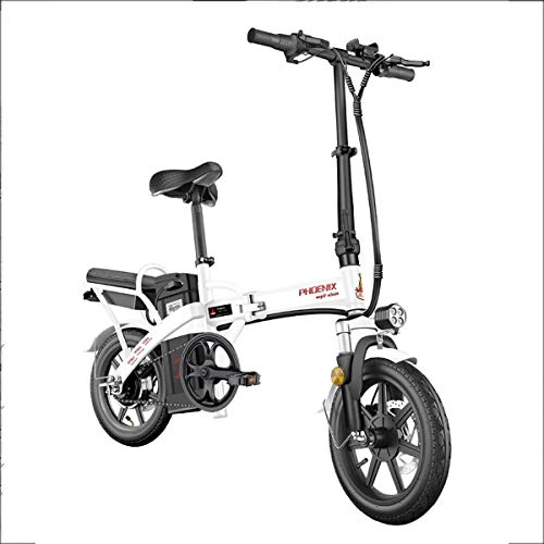 Bici elettriches : REWD 14inch Bicicletta elettrica Pieghevole Bici elettrica for Gli Adulti con Inverter Motore, Citt Biciclette velocit Massima 25 km / h (Color : White, Size : 10Ah)