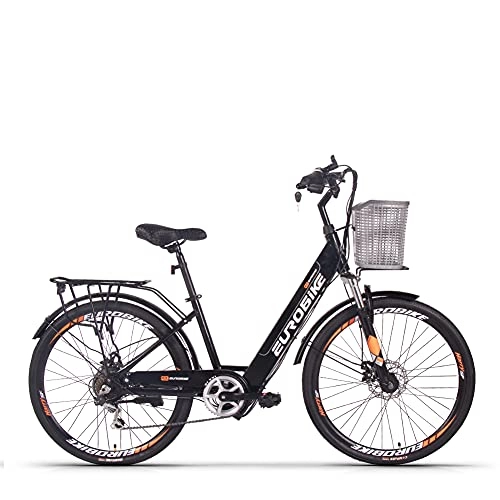 Bici elettriches : RICH BIT Bici da città elettrica da donna Smart eBike ruote da 26 pollici, batteria 36V 8Ah ION, autonomia fino a 50-80 km (Nero)