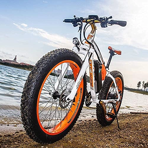 Bici elettriches : RICH BIT Bici elettrica da 26 pollici, Ebike grassa con batteria agli ioni di litio 48V 17Ah, Mountain bike elettrica per adulti (arancia)