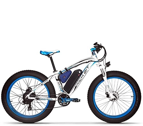 Bici elettriches : Rich BIT bici elettrica RT-022 motore brushless 48V * 17Ah LG li-Batteria Smart e-Bike freno a doppio disco Shimano 21 velocità (White-Blue)