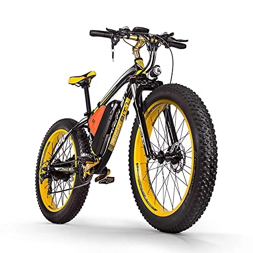 Bici elettriches : RICH BIT TOP-022 Bici elettrica mountain bike, e-bike con pneumatici grassi da 26" con batteria al litio 48V 17Ah, Shimano 21 marce (giallo)