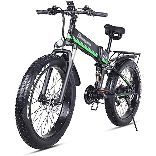 Bici elettriches : Rindasr Folding Bike 26 Pollici elettrica, 48V / 1000W / 12.8AH Batteria al Litio, 4.0 Pneumatici di Grandi Dimensioni, Beach Cruiser Sport Mountain Bike / Elettrico Bicicletta elettrica