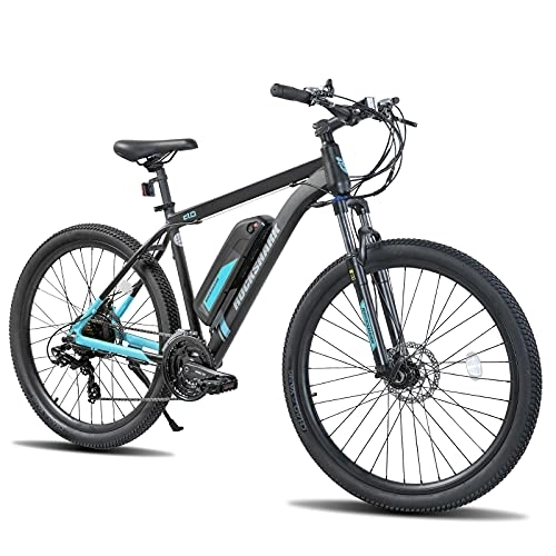 Bici elettriches : Rockshark - Bicicletta elettrica da 27, 5 pollici, per uomo e donna, con cambio Shimano a 21 marce, motore posteriore e batteria al litio da 36 V, 10, 4 Ah, colore grigio