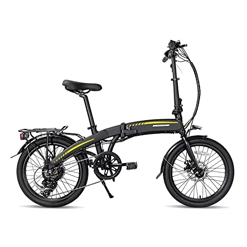 Bici elettriches : Rockshark, bicicletta elettrica pieghevole in alluminio, 20 pollici, bicicletta elettrica pieghevole Shimano a 7 marce, freno a disco leggero, in alluminio, colore nero / blu