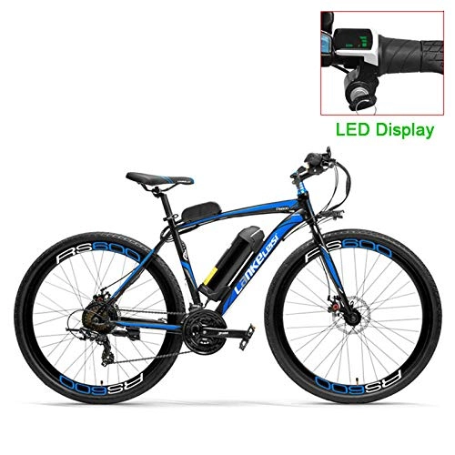 Bici elettriches : RPHP600 Potente Bicicletta elettrica 36V 20A Batteria Bicicletta elettrica 700C Bici da Strada Freno a Doppio Disco Telaio in Lega di Alluminio Mountain Bike-LCD Blu_10AH