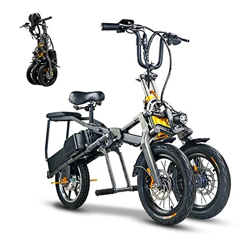 Bici elettriches : RSGK Mini Bici elettrica a 3 velocità Regolabili, Dotata di 3 Freni, Doppia Batteria per Una Lunga Durata della Batteria, Una Bici elettrica a Tre Ruote Adatta ai Viaggi e al Tempo Libero